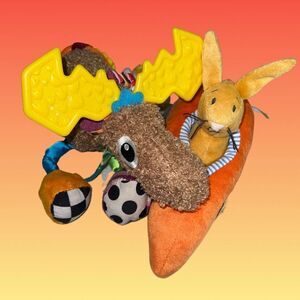 Lot of 2 Plush Baby Rattles Lamaze Mortimer Mouse  & IKEA Bunny in Carrot Car